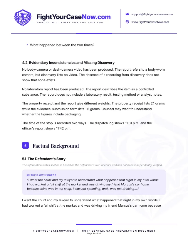 Page 10 of 25 of the sample memorandum: Page 10. Fictional case, illustrative example only.