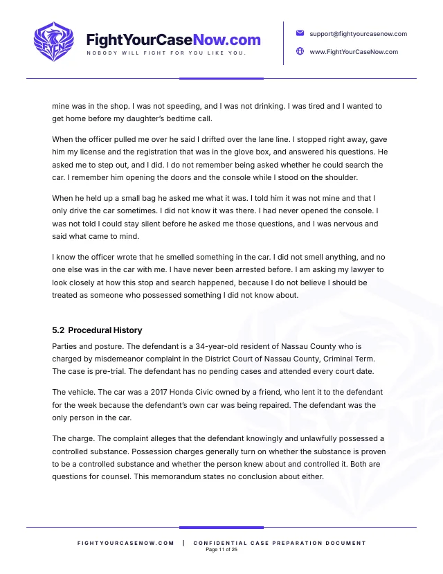 Page 11 of 25 of the sample memorandum: Page 11. Fictional case, illustrative example only.