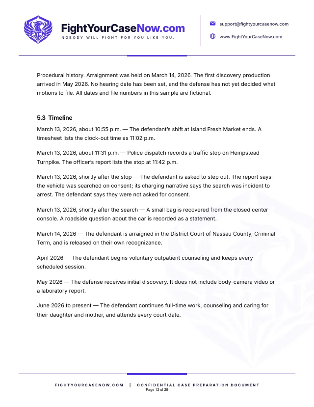 Page 12 of 25 of the sample memorandum: Page 12. Fictional case, illustrative example only.